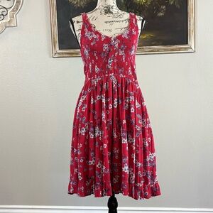 Japna Womens Red White Smocked Bodice Scoop Neck Sundress Size Large